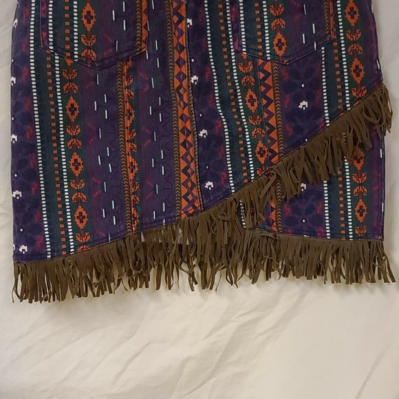Vtg Red Rover Womens W28 x L19 Multicolor Rodeo Aztec Pattern Denim Short Skirt - Picture 6 of 12